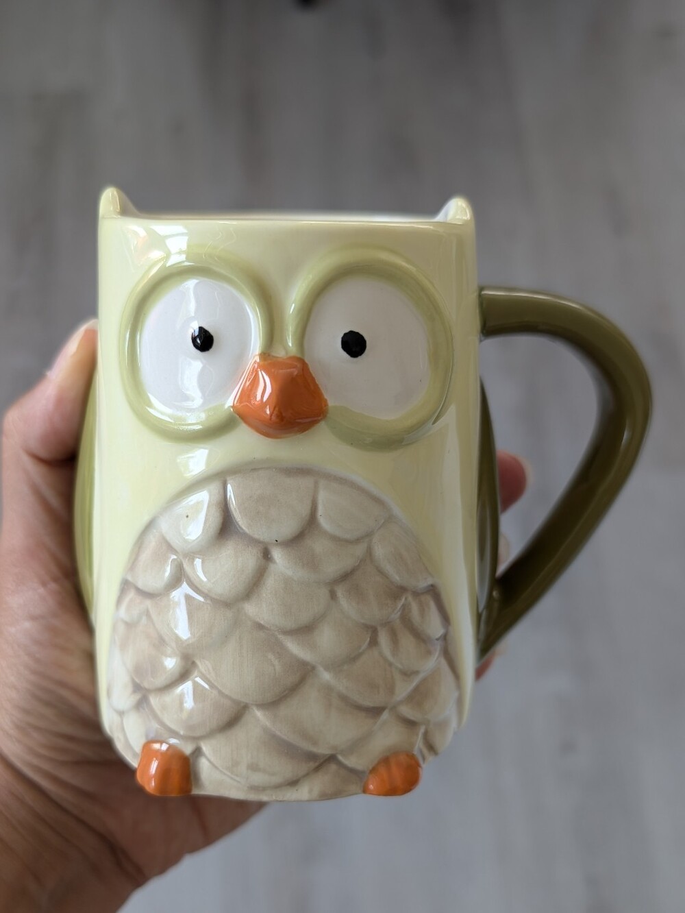 Tag branded Ceramic Whimsical Figural Owl Collectible Durable Green Coffee Mug